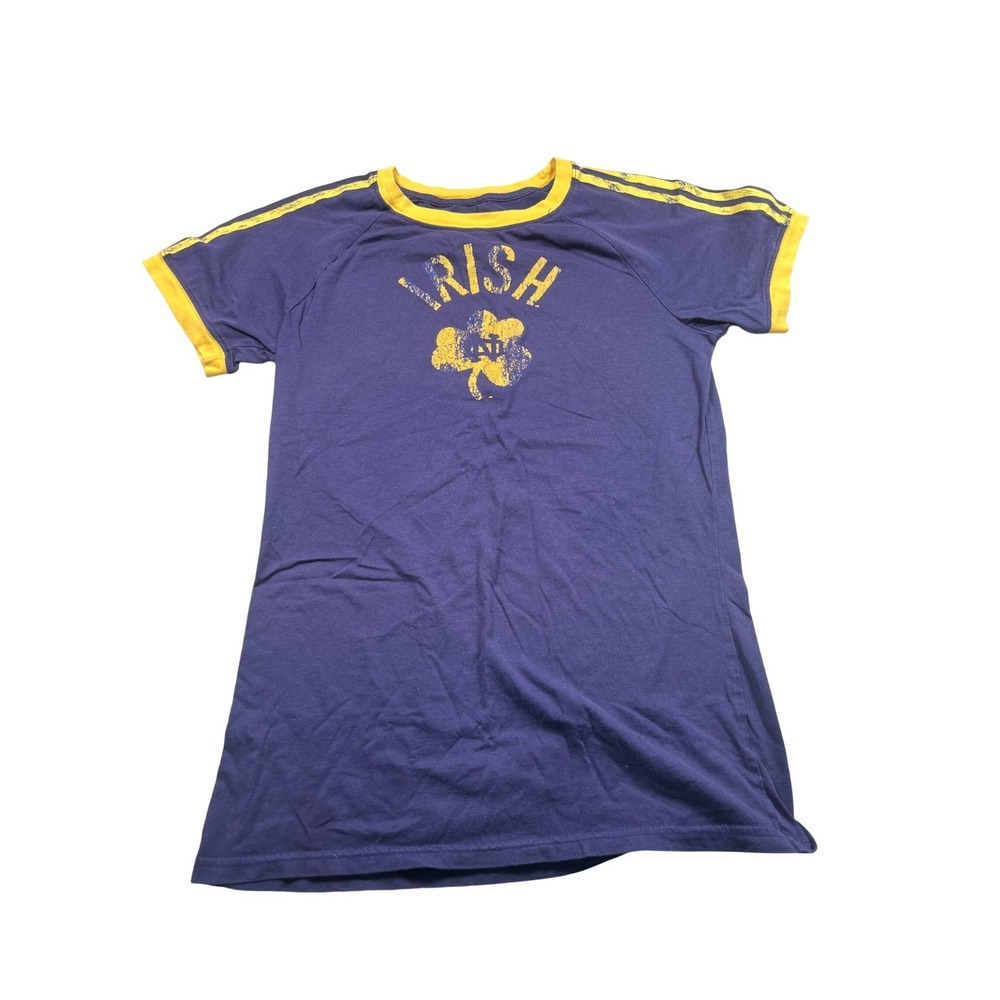 Adidas Notre Dame Fighting Irish Medium Navy Gold Distressed T Shirt NCAA